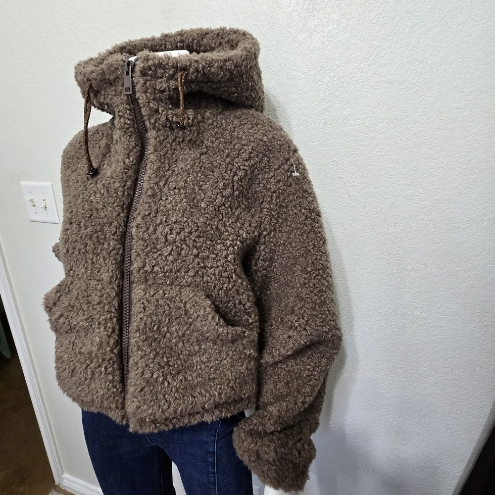 Lit Cozy Teddy Hooded Brown Jacket Size L - Picture 11 of 11
